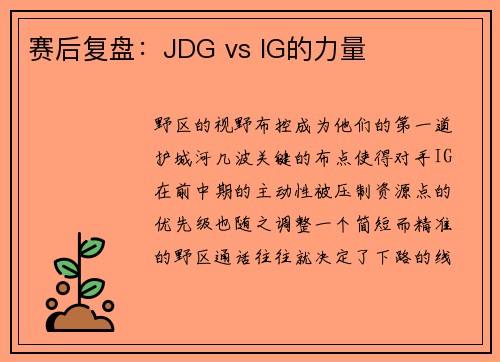 赛后复盘：JDG vs IG的力量