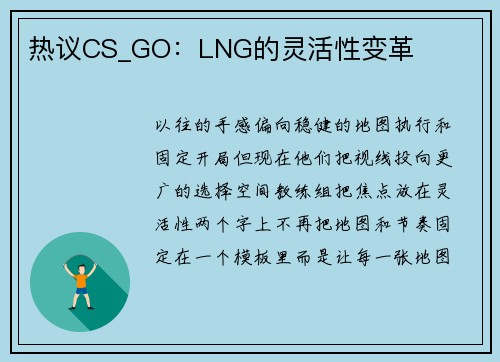 热议CS_GO：LNG的灵活性变革